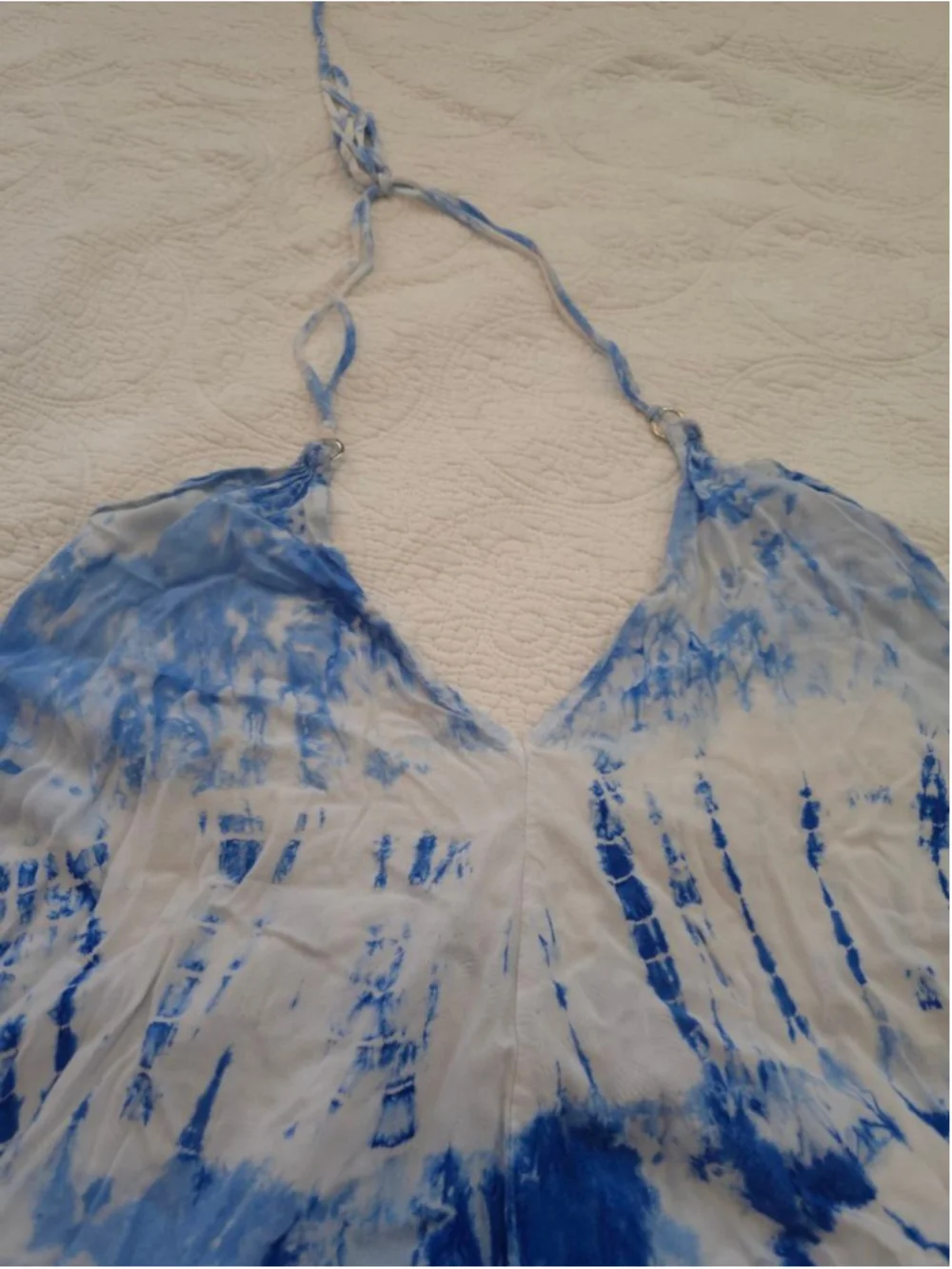 Made In Bali Blue White Tie-Dye Halter Coverup Dress One-size Asymmetrical Hem